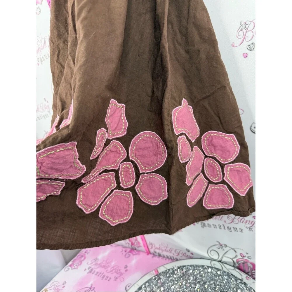 next dress flowers Brown Sundress with Pink Floral Appliqué